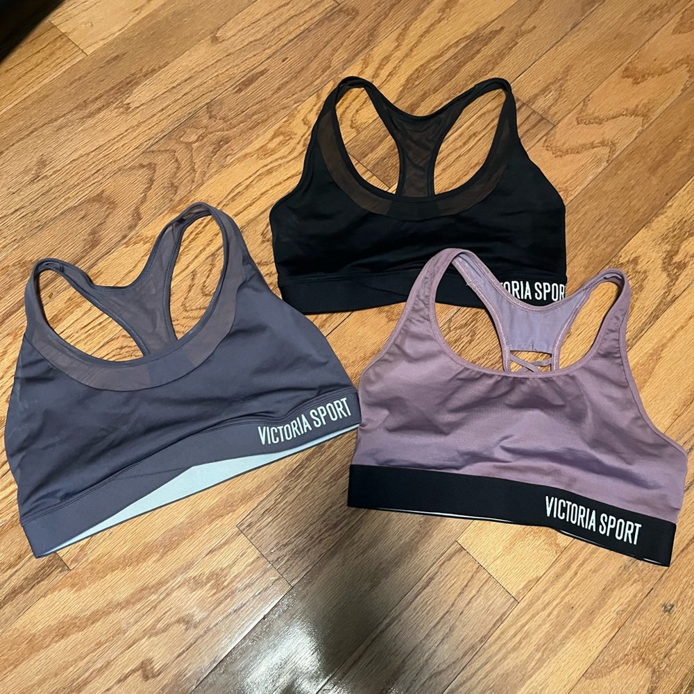 Victoria's Secret Racerback Sports Bras - Black, Gray, Purple